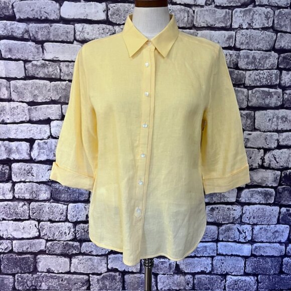 Talbots Tops - Talbots Yellow 3/4 Cuffed Sleeves Button Down Blouse Size 12